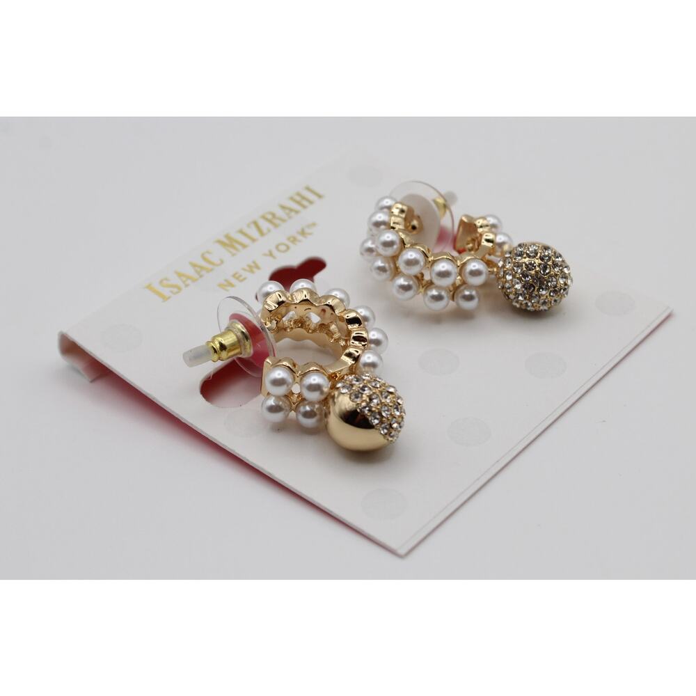 Isaac Mizrahi New York Pearl Hoop and Stone Earrings MSRP $35 #MZ685357 - Picture 3 of 3